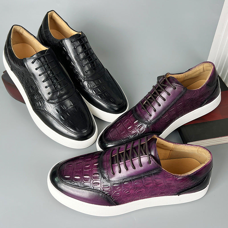 Zapatos de Cuero con Grabado de Cocodrilo y Suela de Goma con Cordones para Hombre
