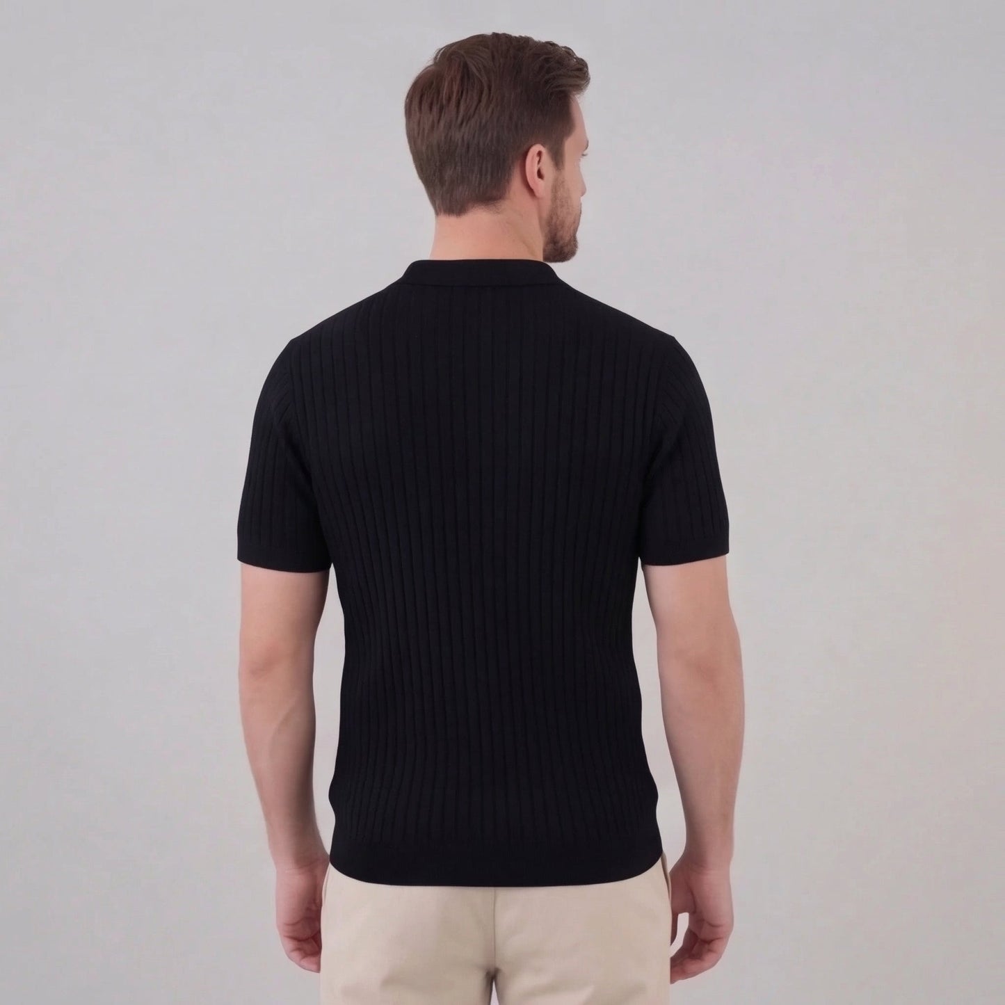 Polo para hombre de punto acanalado con cuello en v y manga corta — casual